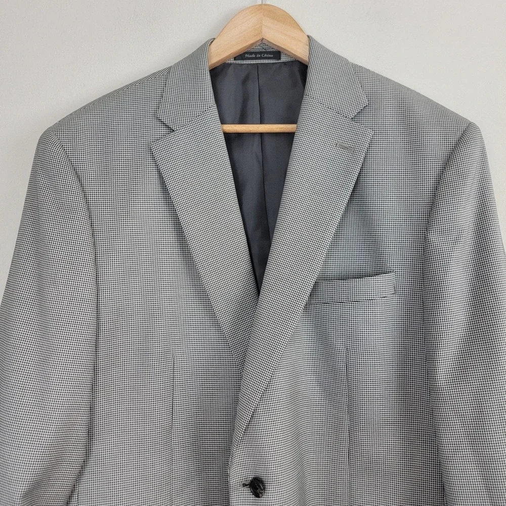 Lauren‎ Ralph Lauren Blazer Mens 46L Gray Houndstooth Long Sleeve Sports Coat